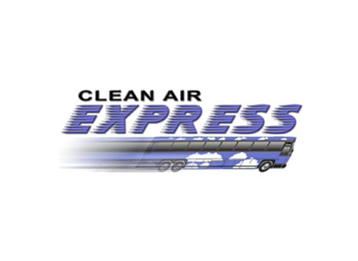 Clean Air Express bus promoting air quality and transportation services in Goventura Staging.