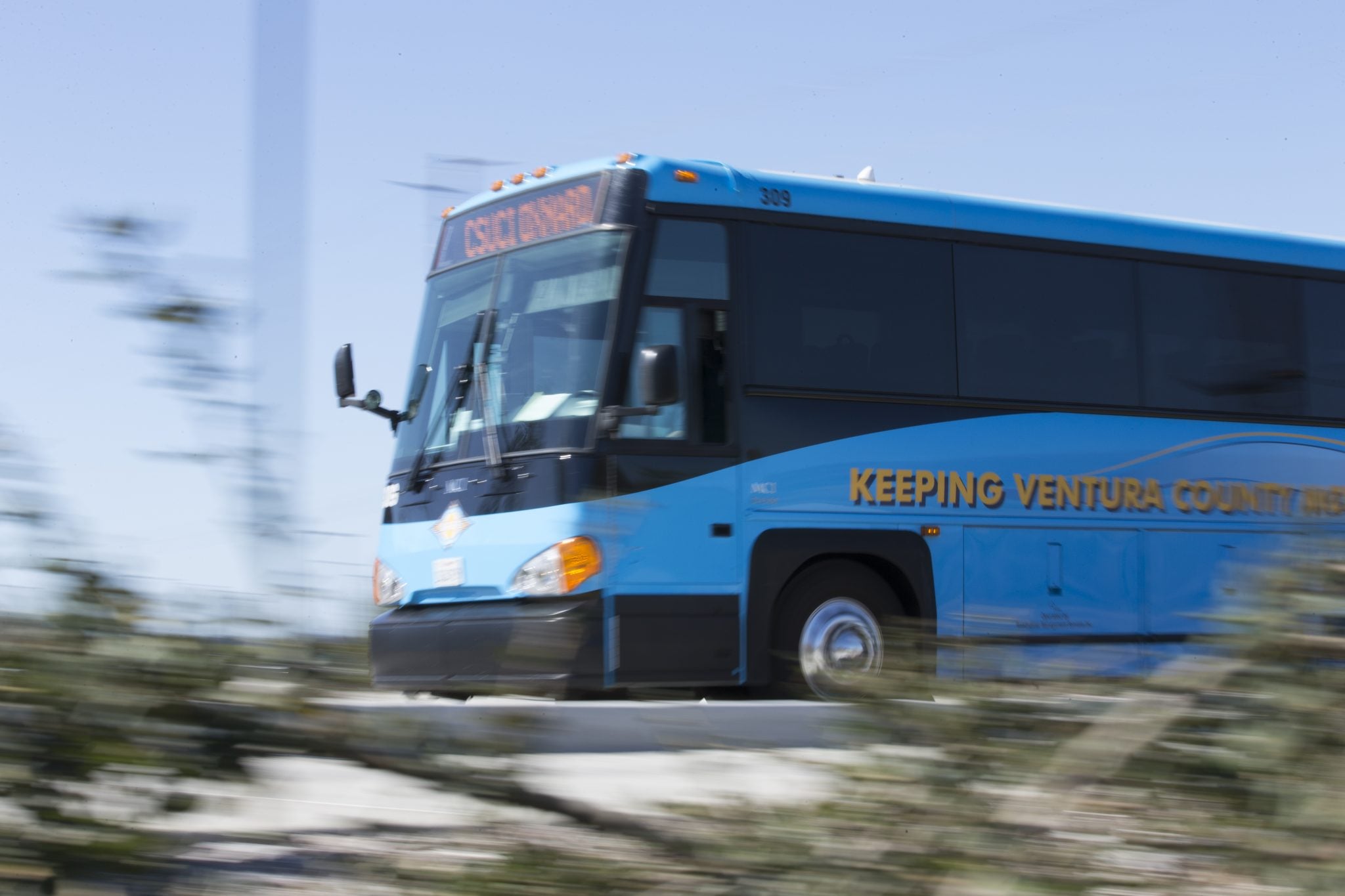 Bus driving on road