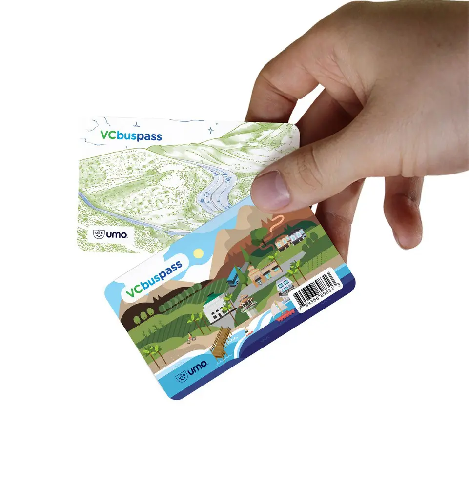 VC Bus Pass and UMO transit cards for public transportation in Ventura, California.