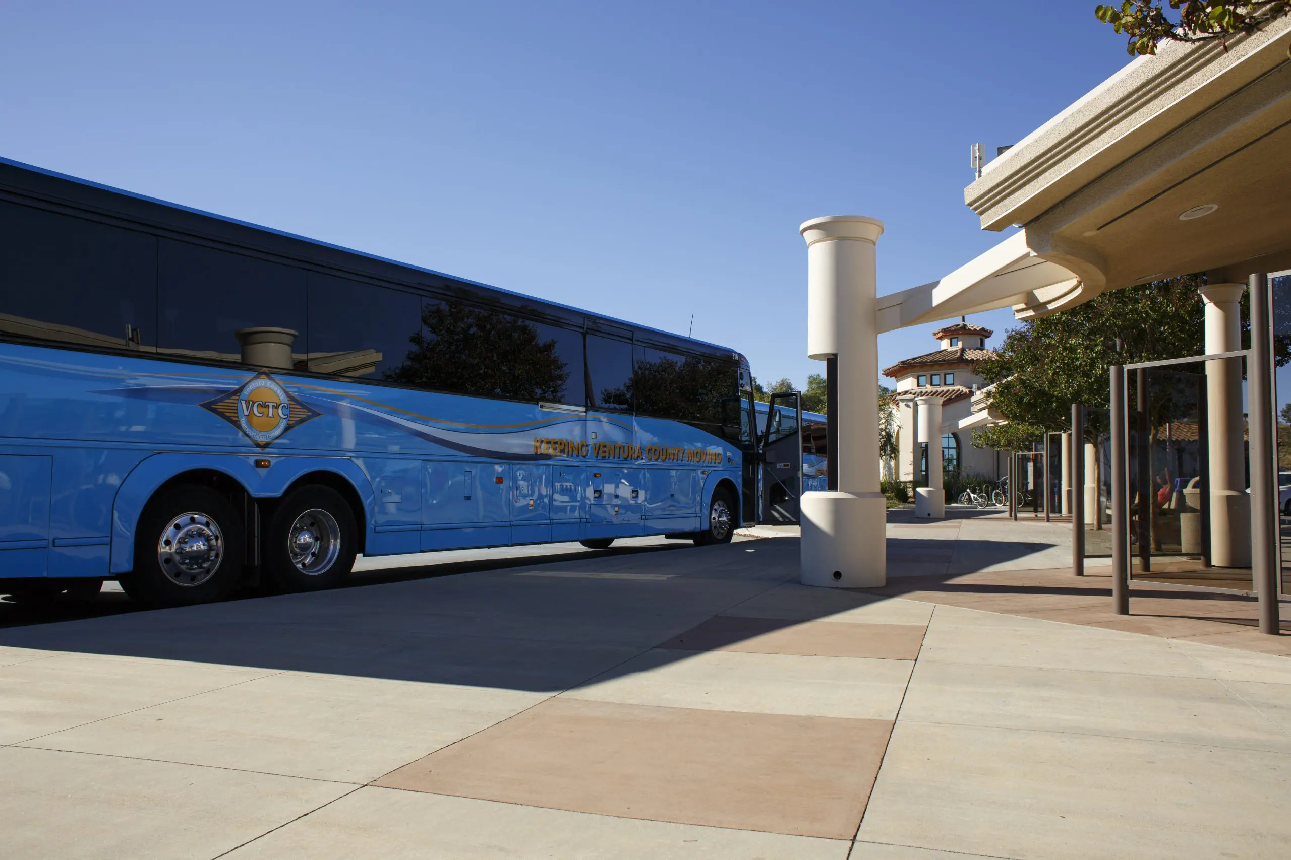VCTC bus parked in front of building