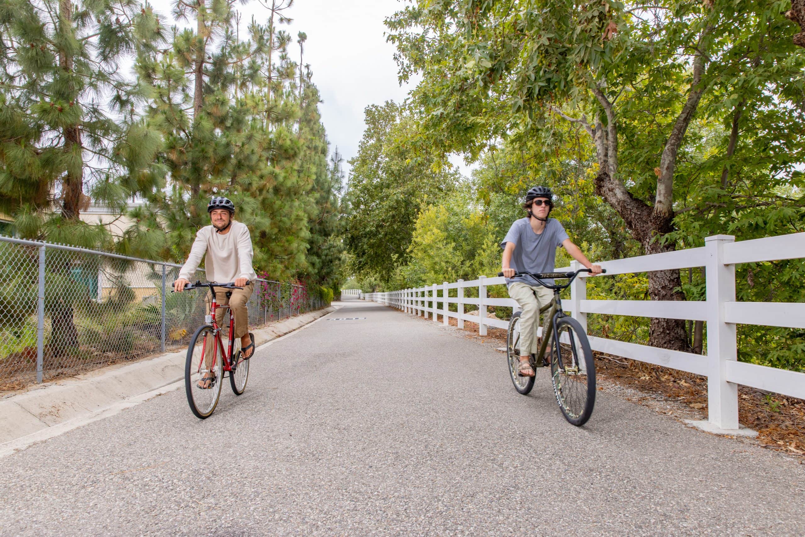 Cyclists riding on bike path