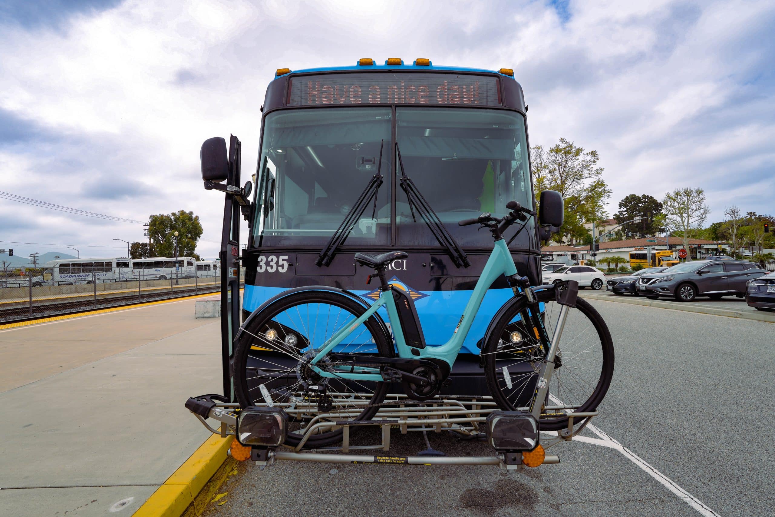 VCTC coach with bike on the bike rack