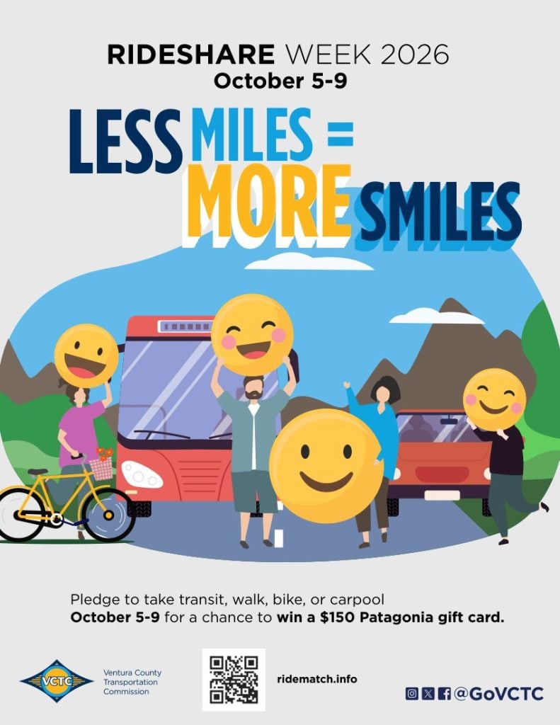 Rideshare Week 2026 flier in English: Less miles = more smiles, October 5–9